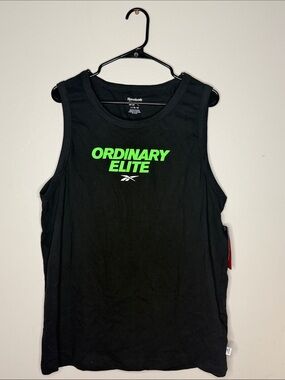 Reebok Men’s Black Tank with Neon Green "Ordinary Elite" Logo